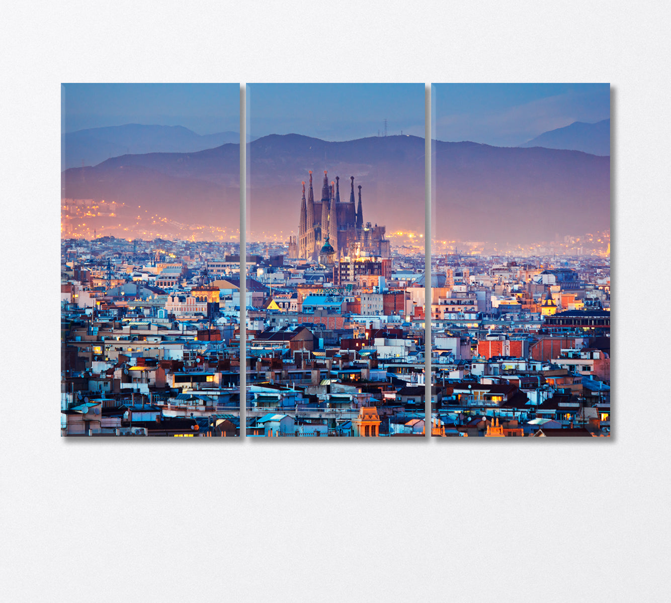 Barcelona Night Lights Spain Canvas Print-Canvas Print-CetArt-3 Panels-36x24 inches-CetArt