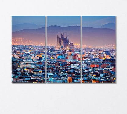 Barcelona Night Lights Spain Canvas Print-Canvas Print-CetArt-3 Panels-36x24 inches-CetArt