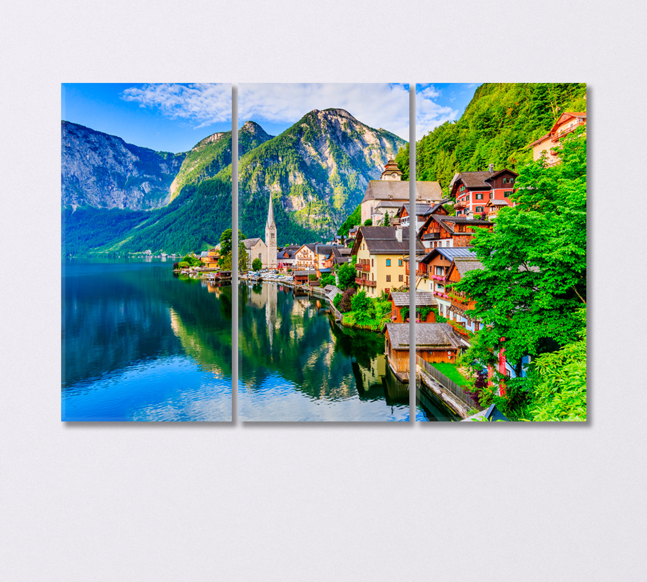 Mountain Village Hallstatt the Austrian Alps at Sunrise Canvas Print-Canvas Print-CetArt-3 Panels-36x24 inches-CetArt