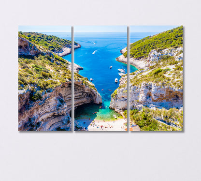 Stiniva Beach Island of Vis Croatia Canvas Print-Canvas Print-CetArt-3 Panels-36x24 inches-CetArt