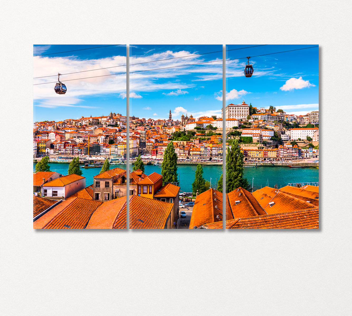 Porto Old Town on Douro River Portugal Canvas Print-Canvas Print-CetArt-3 Panels-36x24 inches-CetArt