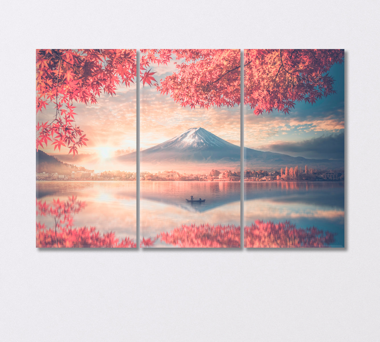 Mount Fuji at Colorful Autumn Japan Canvas Print-Canvas Print-CetArt-3 Panels-36x24 inches-CetArt