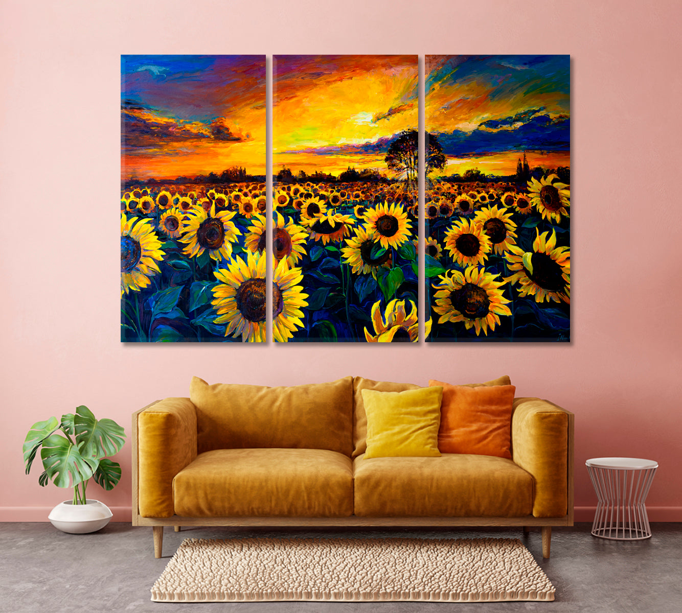 Oil Painted Sunflowers Field Canvas Print-Canvas Print-CetArt-1 Panel-24x16 inches-CetArt