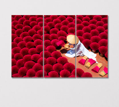 Woman Drying Aroma Sticks Outdoors Vietnam Canvas Print-Canvas Print-CetArt-3 Panels-36x24 inches-CetArt