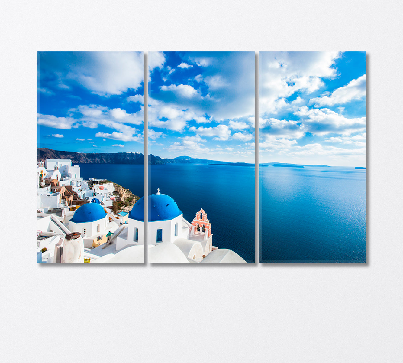 Blue Domed Churches in Beach Santorini Greece Canvas Print-Canvas Print-CetArt-3 Panels-36x24 inches-CetArt