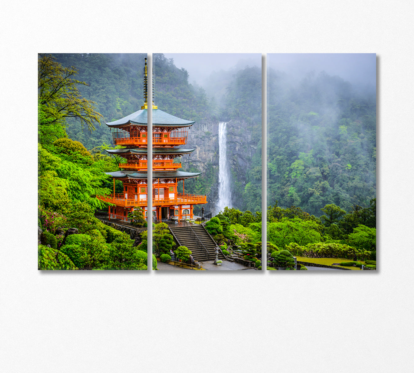 Seigantoji Pagoda and Nachi No Taki Waterfall Japan Canvas Print-Canvas Print-CetArt-3 Panels-36x24 inches-CetArt