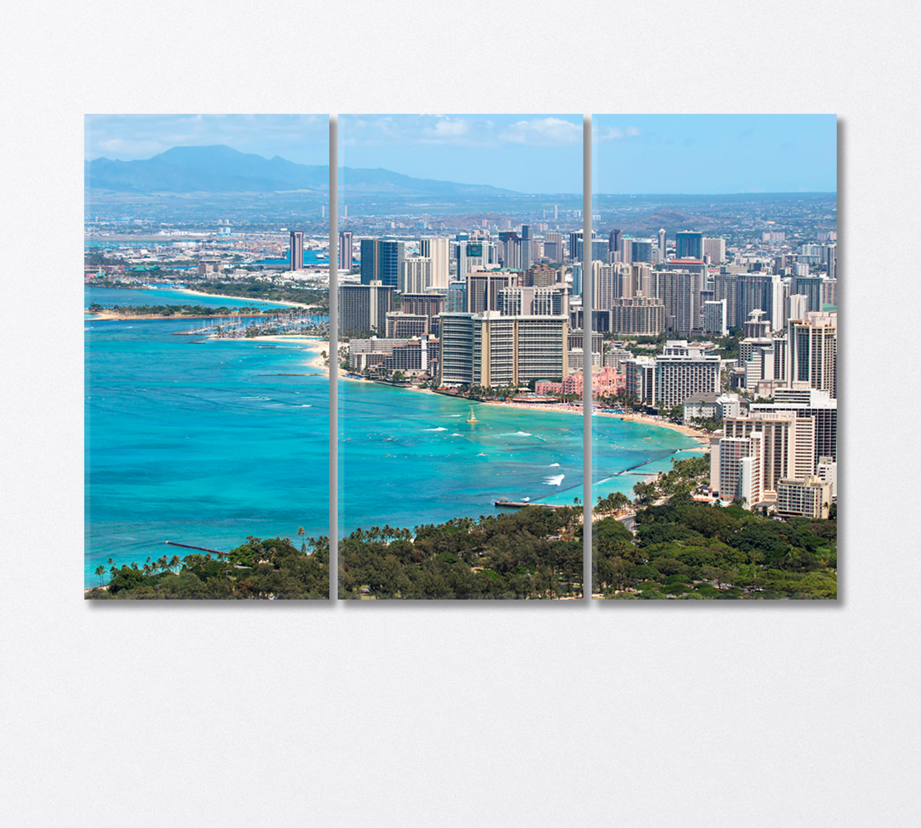 Skyscrapers at Waikiki Beach Hawaii Canvas Print-Canvas Print-CetArt-3 Panels-36x24 inches-CetArt