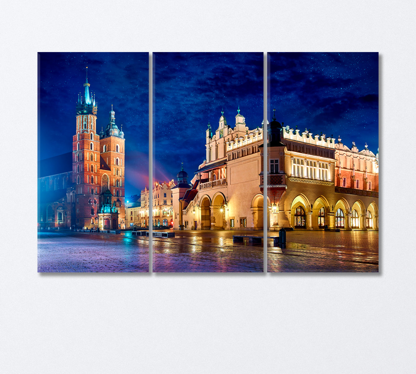 St Mary's Church Krakow Poland Canvas Print-Canvas Print-CetArt-3 Panels-36x24 inches-CetArt