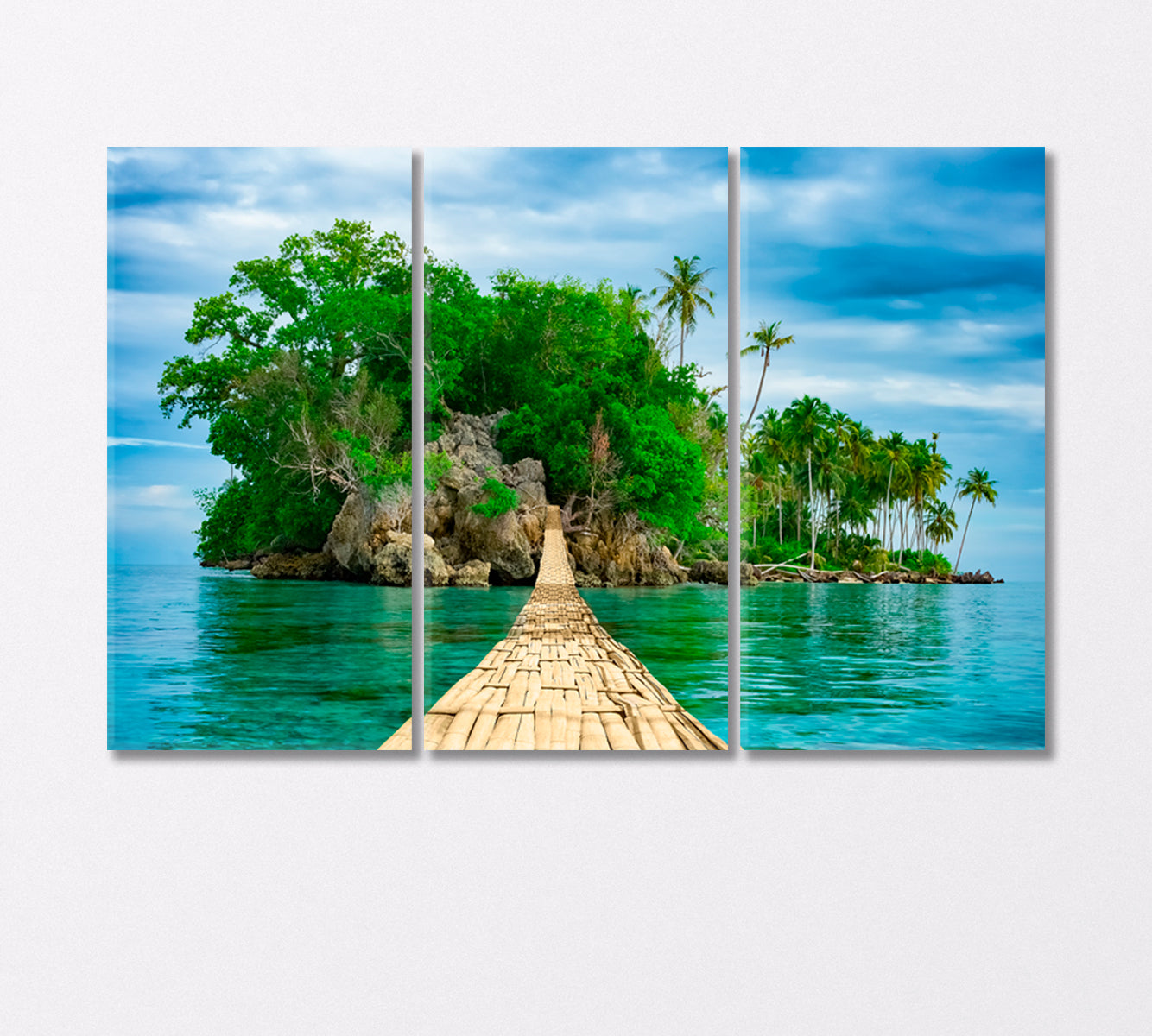 Bamboo Pedestrian Suspension Bridge over the Sea Canvas Print-Canvas Print-CetArt-3 Panels-36x24 inches-CetArt