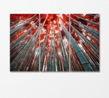 Bamboo Trees with Red Leaves Canvas Print-Canvas Print-CetArt-3 Panels-36x24 inches-CetArt