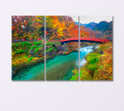 Shinkyo Bridge in Autumn Season Japan Canvas Print-Canvas Print-CetArt-3 Panels-36x24 inches-CetArt