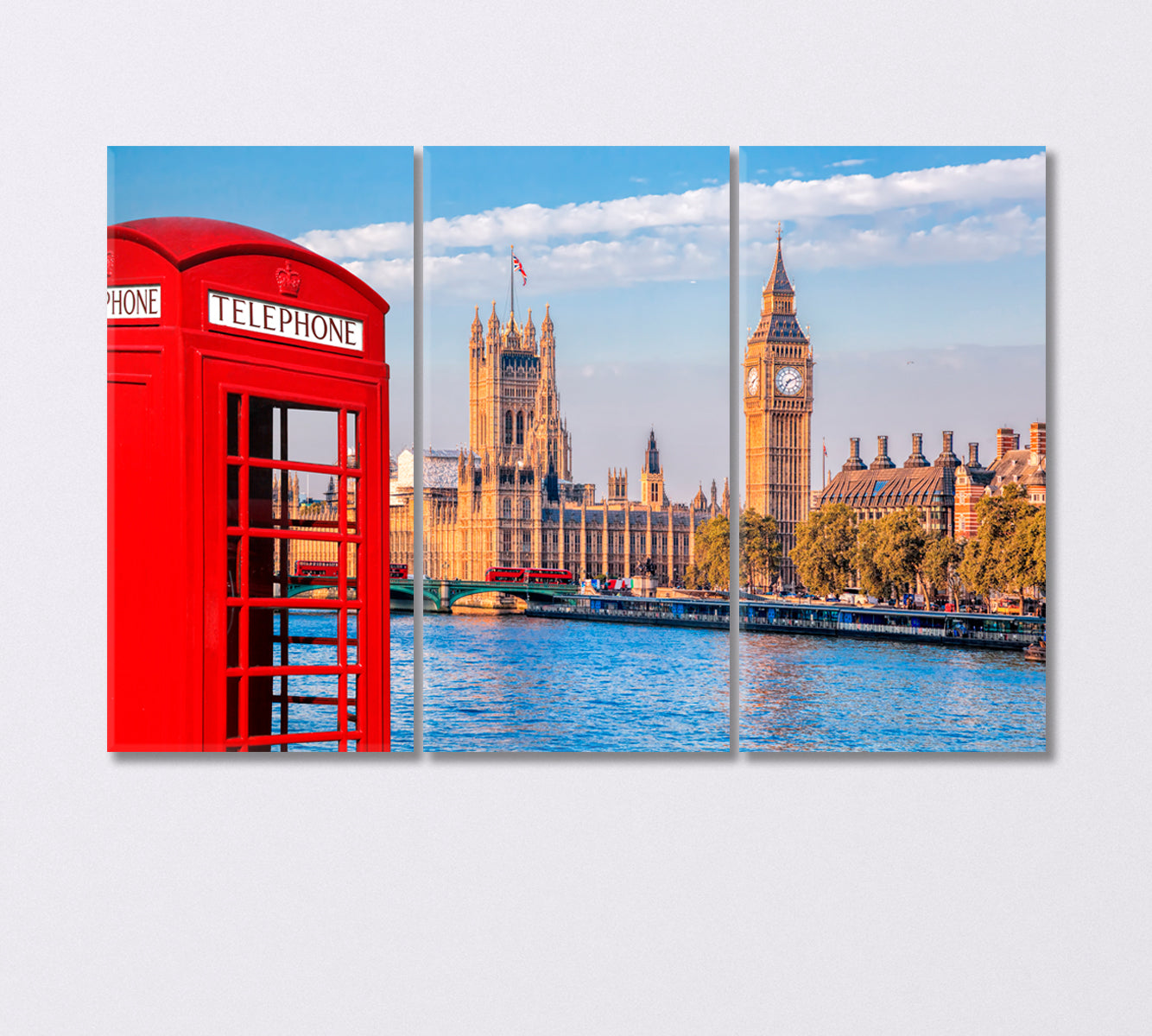 London Symbols Big Ben and Red Phone Booth UK Canvas Print-Canvas Print-CetArt-3 Panels-36x24 inches-CetArt