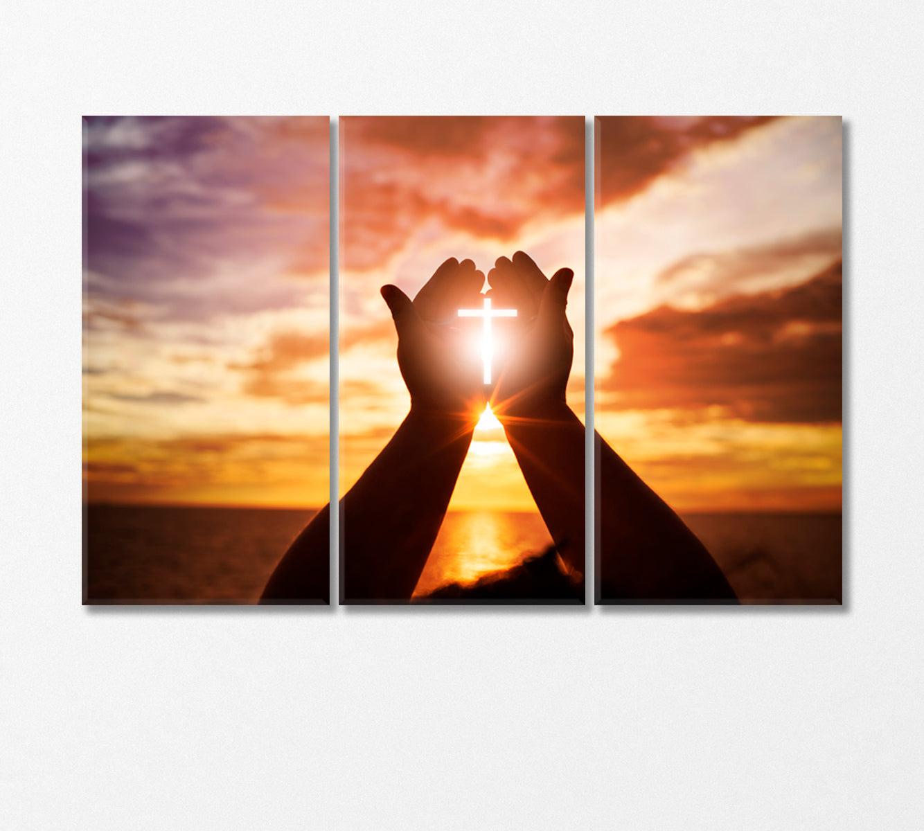 Solar Cross in Hands of Believer Canvas Print-Canvas Print-CetArt-3 Panels-36x24 inches-CetArt