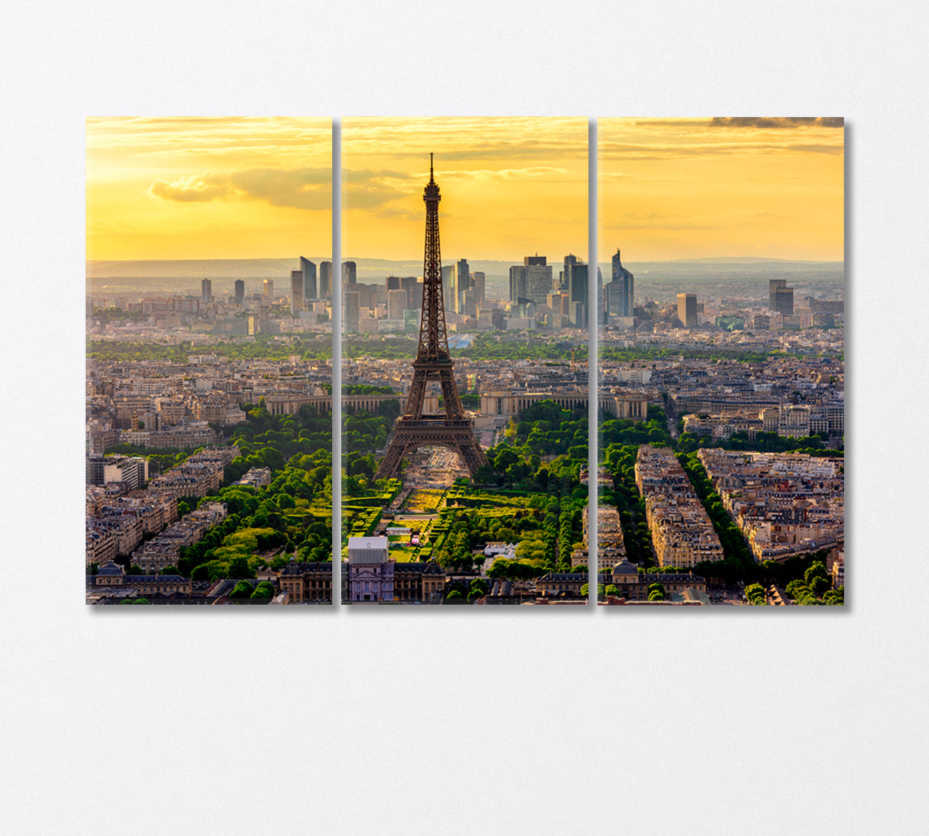 Skyline of Paris with Eiffel Tower at Sunset Canvas Print-Canvas Print-CetArt-3 Panels-36x24 inches-CetArt