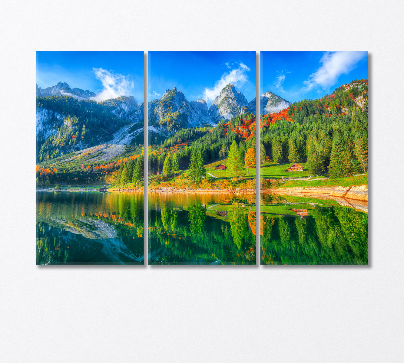 Dachstein Mountain by Lake Gosausee in Autumn Canvas Print-Canvas Print-CetArt-3 Panels-36x24 inches-CetArt