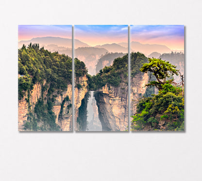 Two Mountain Columns in Zhangjiajie National Forest Park China Canvas Print-Canvas Print-CetArt-3 Panels-36x24 inches-CetArt