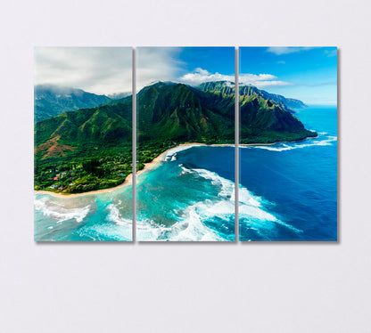 Napali Coast State Wilderness Park Hawaii Canvas Print-Canvas Print-CetArt-3 Panels-36x24 inches-CetArt