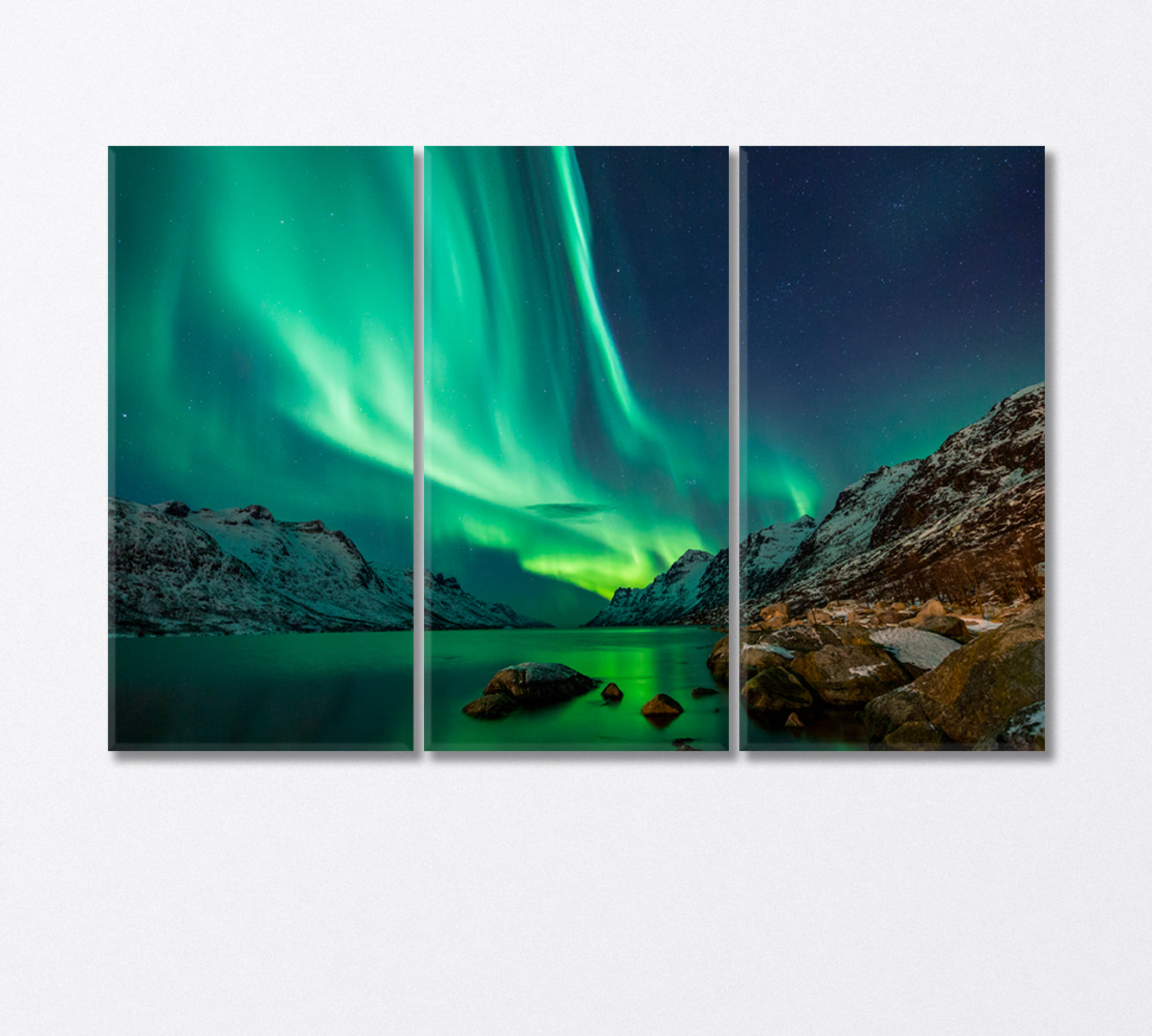 Northern Lights over the Rocky Coast Canvas Print-Canvas Print-CetArt-3 Panels-36x24 inches-CetArt