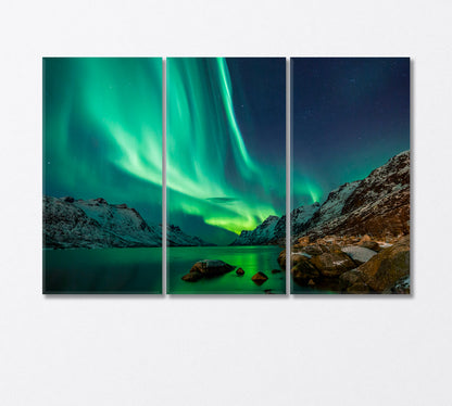 Northern Lights over the Rocky Coast Canvas Print-Canvas Print-CetArt-3 Panels-36x24 inches-CetArt