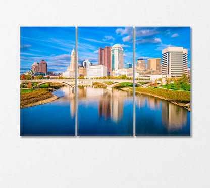 Columbus Skyscrapers and Scioto River Bridge Canvas Print-Canvas Print-CetArt-3 Panels-36x24 inches-CetArt