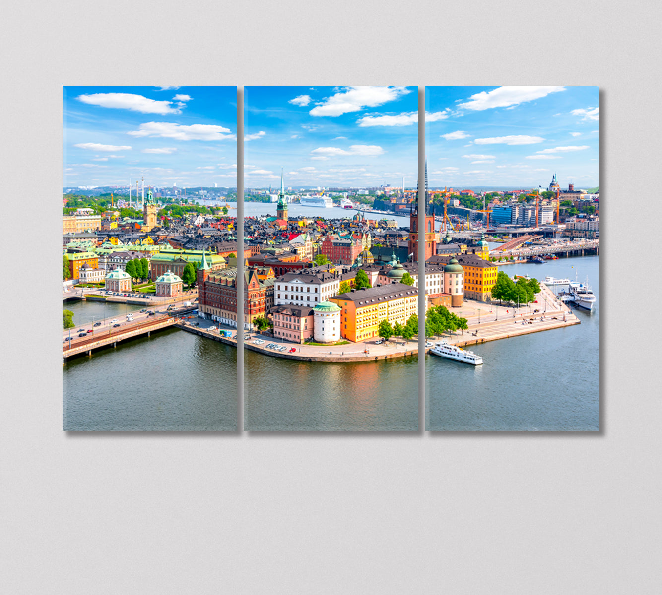 Aerial Panorama of Stockholm Sweden Canvas Print-Canvas Print-CetArt-3 Panels-36x24 inches-CetArt