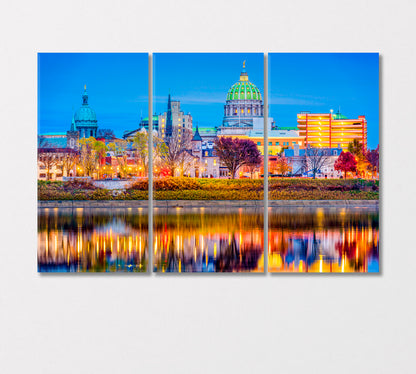 Harrisburg City on Susquehanna River USA Canvas Print-Canvas Print-CetArt-3 Panels-36x24 inches-CetArt