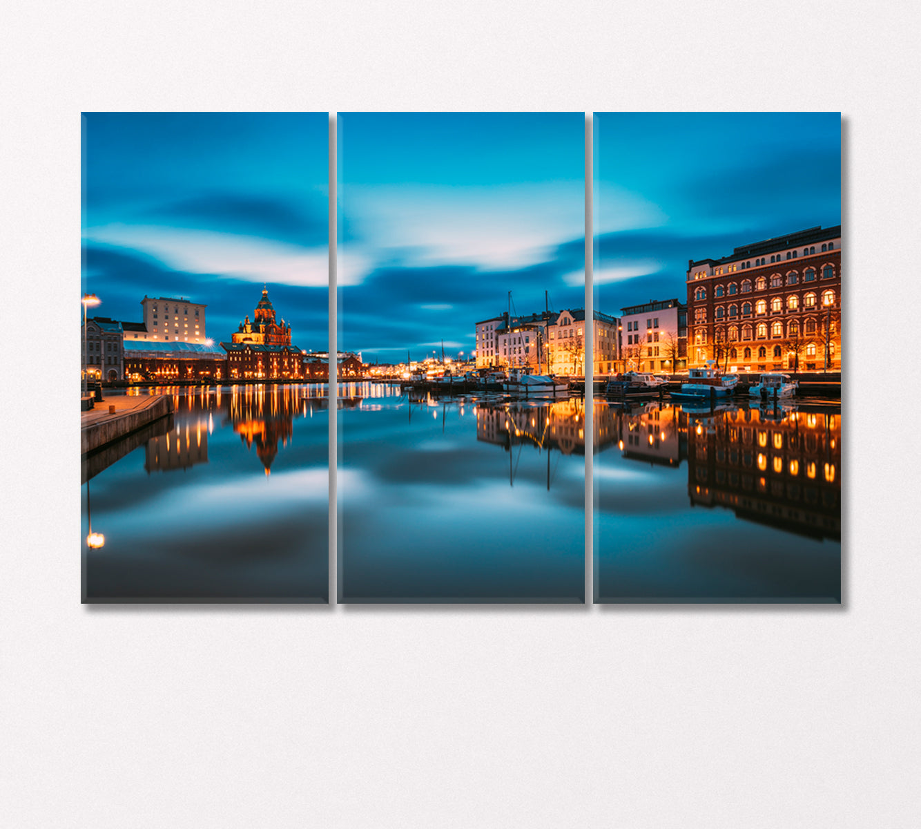 Night Panorama of Helsinki City Finland Canvas Print-Canvas Print-CetArt-3 Panels-36x24 inches-CetArt