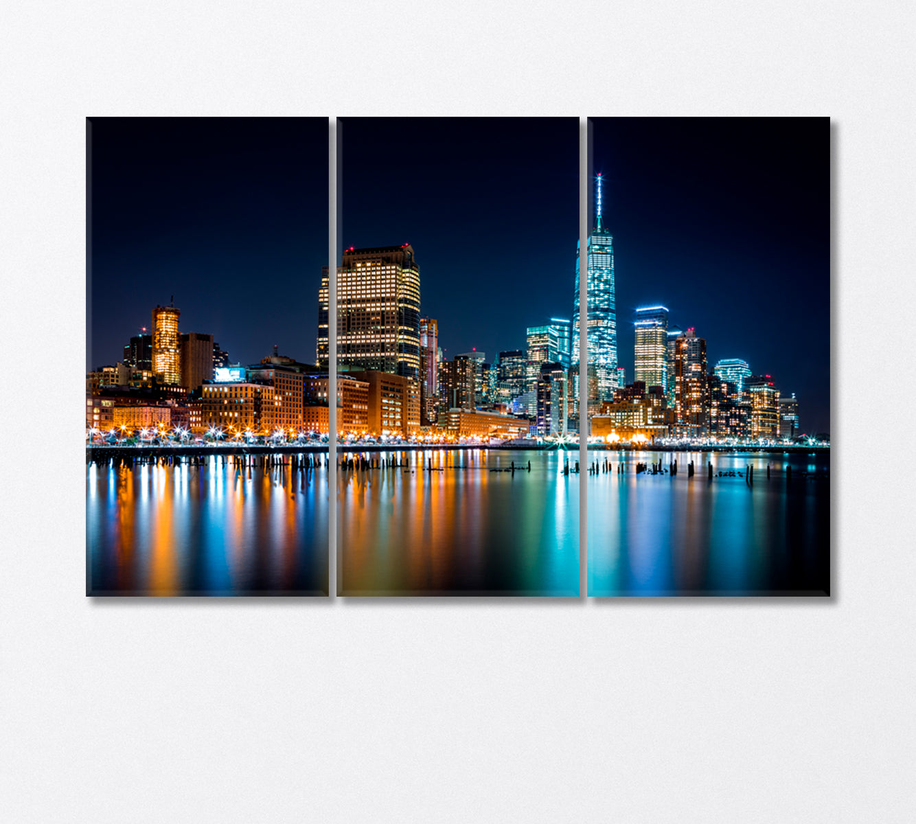 Manhattan by Night Viewed from Hudson River Park Canvas Print-Canvas Print-CetArt-3 Panels-36x24 inches-CetArt