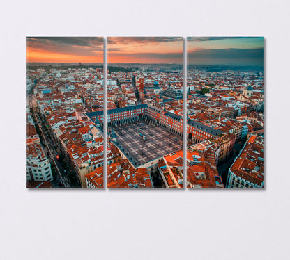 Madrid Plaza with Historic Buildings Spain Canvas Print-Canvas Print-CetArt-3 Panels-36x24 inches-CetArt