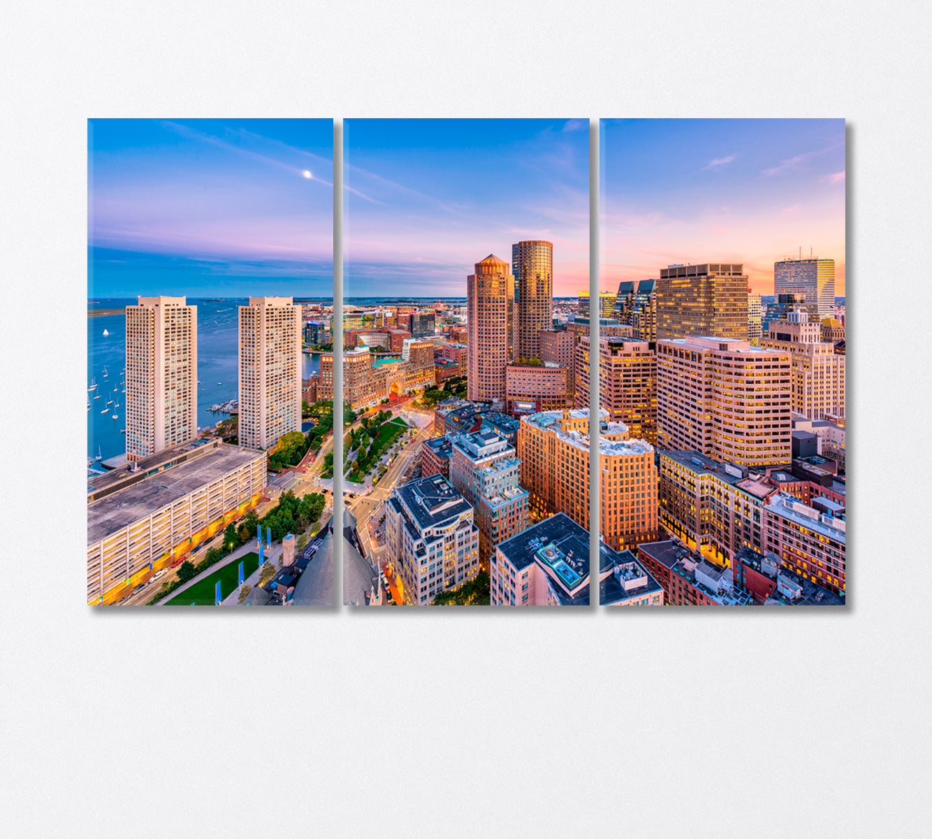 Boston Cityscape at Dusk USA Canvas Print-Canvas Print-CetArt-3 Panels-36x24 inches-CetArt