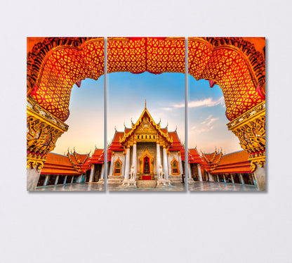 Marble Temple Wat Benchamabophit Dusitwanaram Bangkok Canvas Print-Canvas Print-CetArt-3 Panels-36x24 inches-CetArt