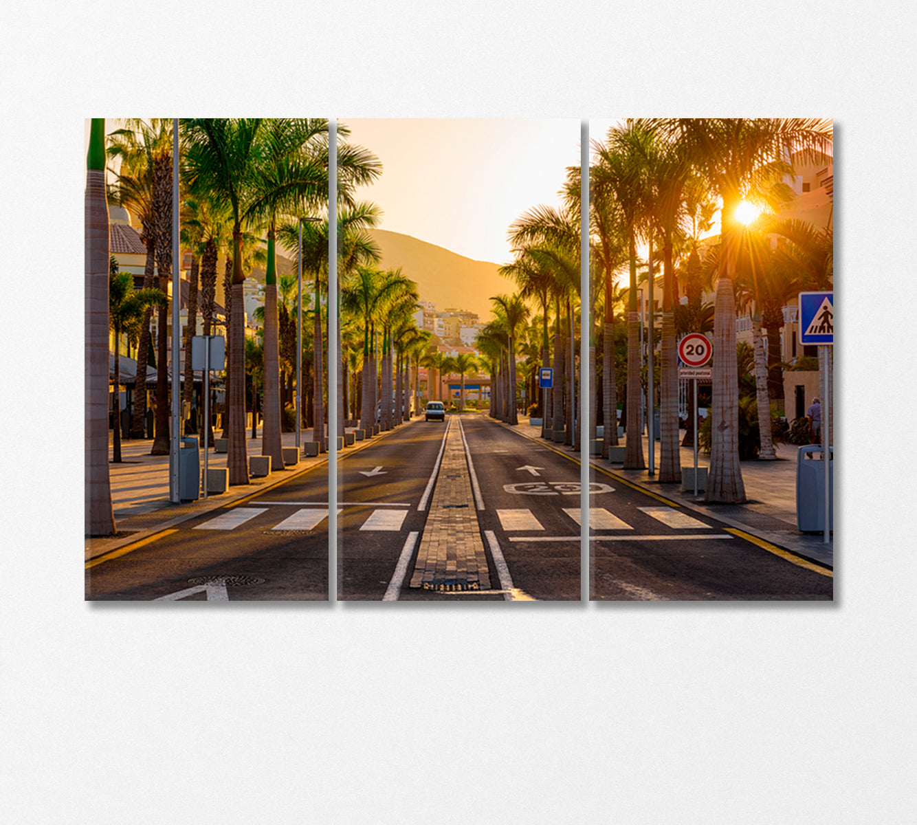 Row of Palm Trees on Avenue Las Americas Canary Islands Canvas Print-Canvas Print-CetArt-3 Panels-36x24 inches-CetArt