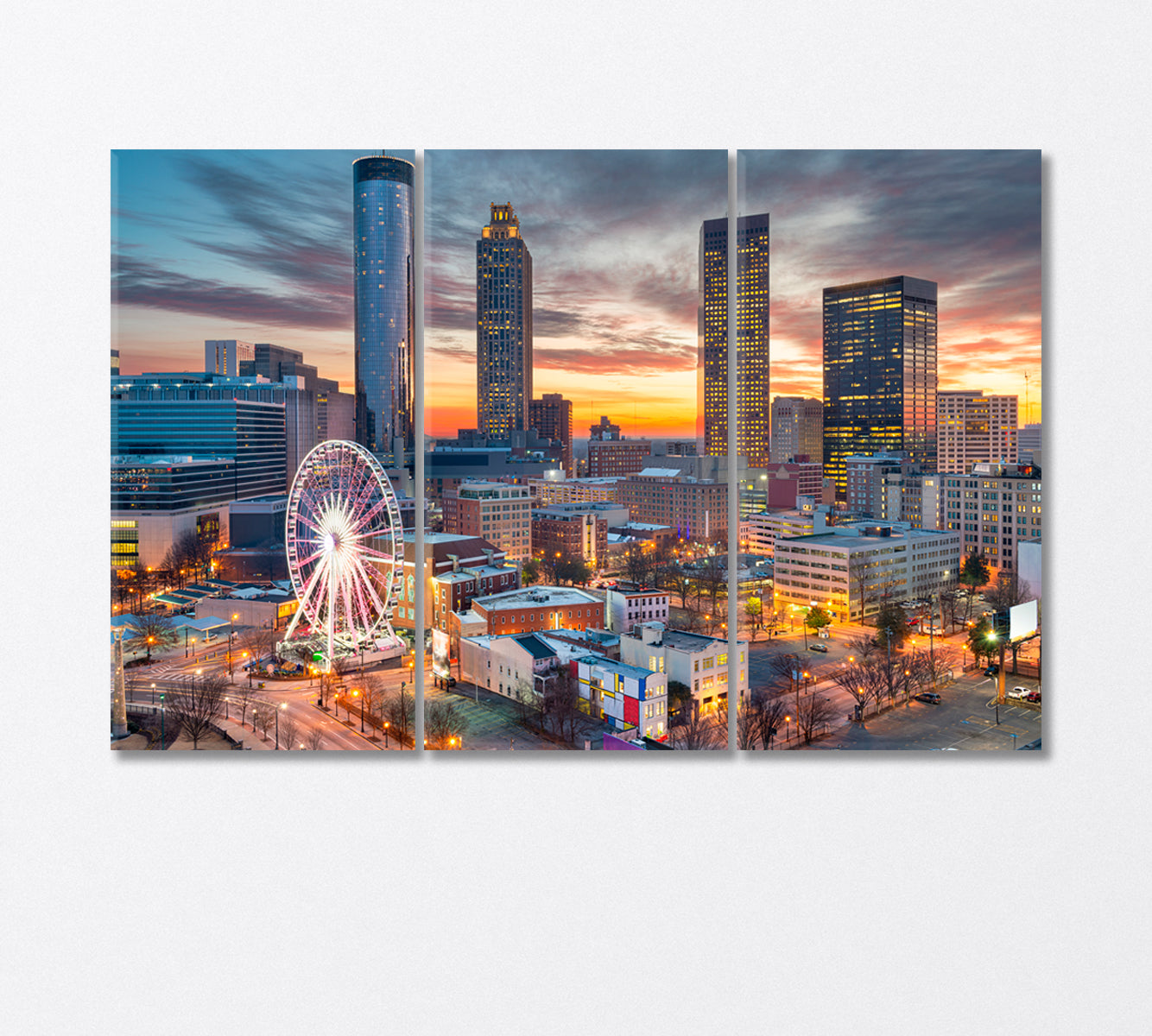 Atlanta City Lights at Dusk Georgia USA Canvas Print-Canvas Print-CetArt-3 Panels-36x24 inches-CetArt