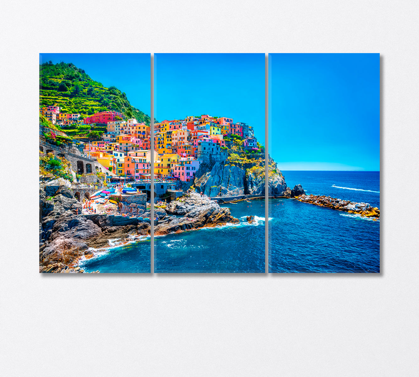 Colorful City on the Rock Cinque Terre Italy Canvas Print-Canvas Print-CetArt-3 Panels-36x24 inches-CetArt