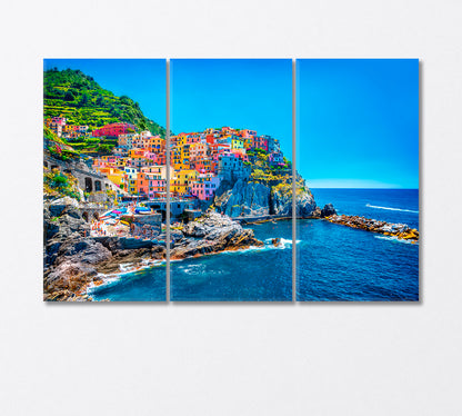 Colorful City on the Rock Cinque Terre Italy Canvas Print-Canvas Print-CetArt-3 Panels-36x24 inches-CetArt