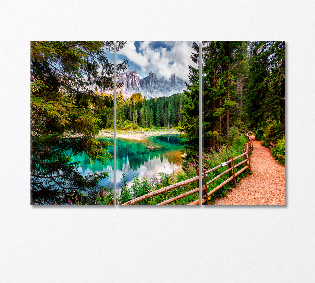 Emerald Lake Lago di Carezza Dolomites Italy Canvas Print-Canvas Print-CetArt-3 Panels-36x24 inches-CetArt