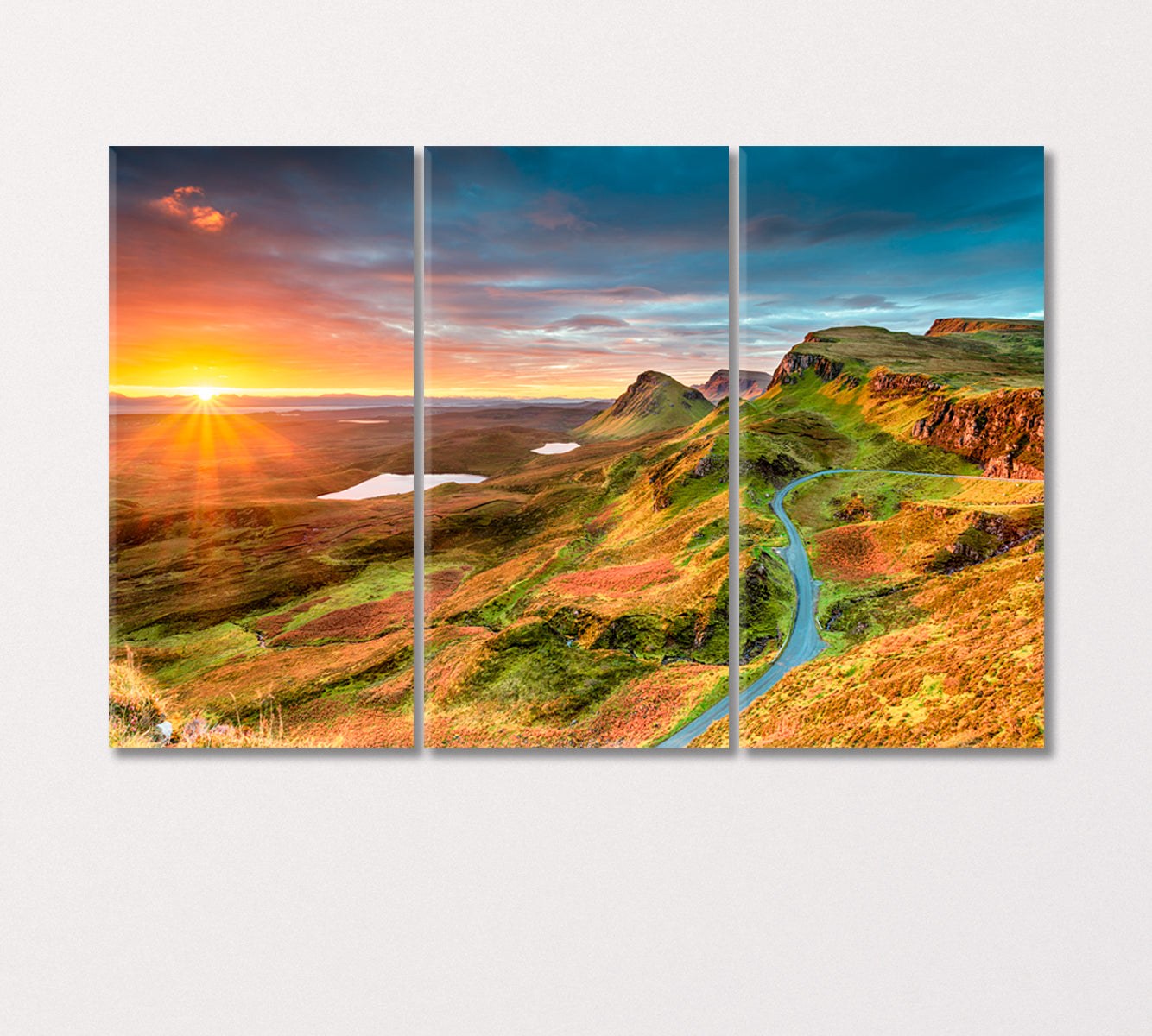 Sunrise over Winding Mountain Road Scotland Canvas Print-Canvas Print-CetArt-3 Panels-36x24 inches-CetArt