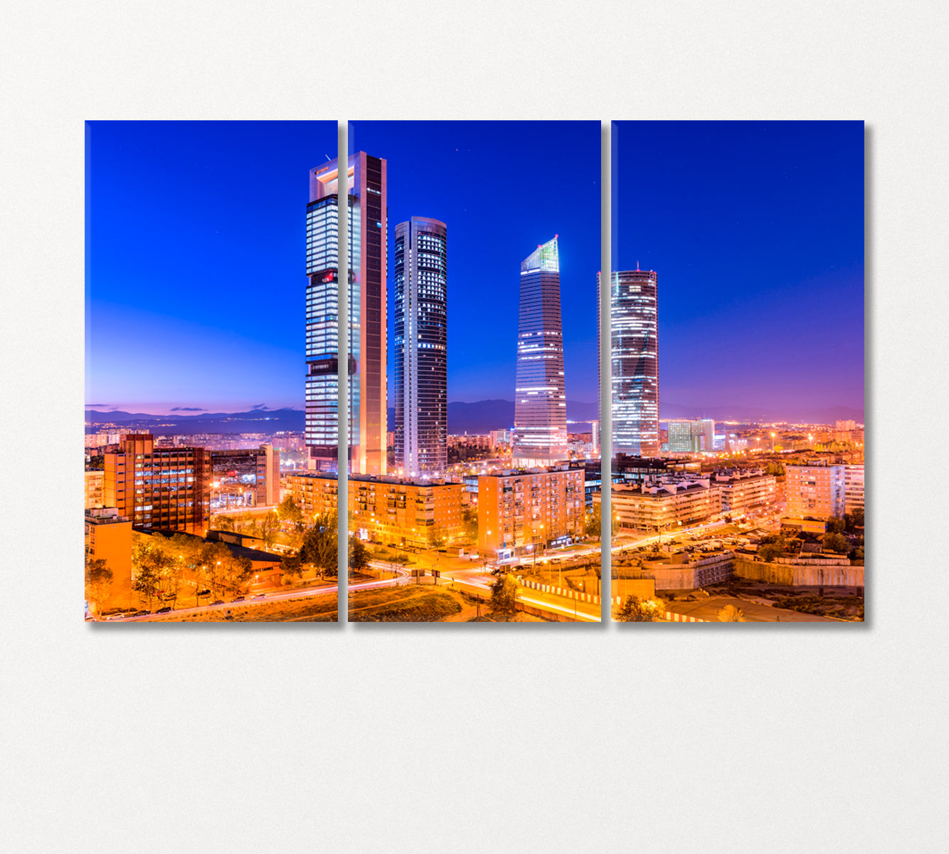 Madrid Financial District at Dusk Spain Canvas Print-Canvas Print-CetArt-3 Panels-36x24 inches-CetArt