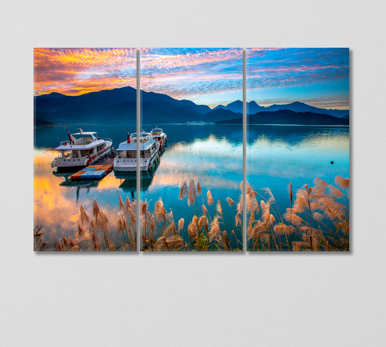 Two Motor Boats on the River Under the Dramatic Sky Canvas Print-Canvas Print-CetArt-3 Panels-36x24 inches-CetArt