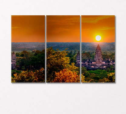 Angkor Wat Temple at Sunset Siem Reap Cambodia Canvas Print-Canvas Print-CetArt-3 Panels-36x24 inches-CetArt