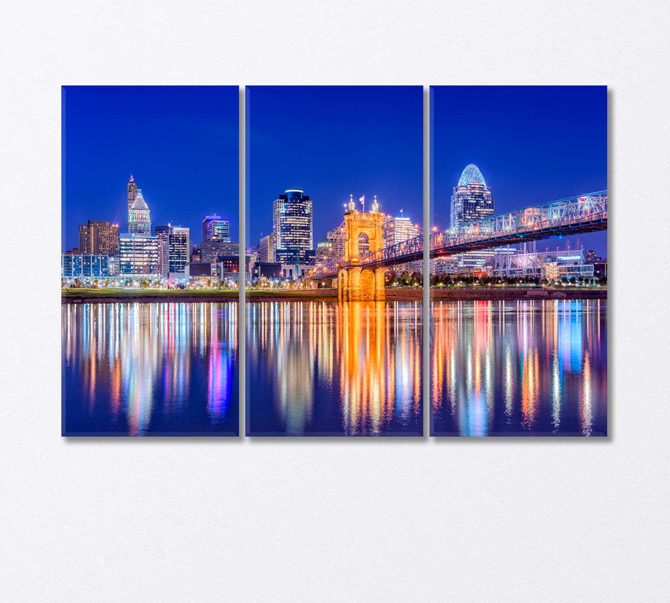 Late Night Lights Cincinnati USA Canvas Print-Canvas Print-CetArt-3 Panels-36x24 inches-CetArt