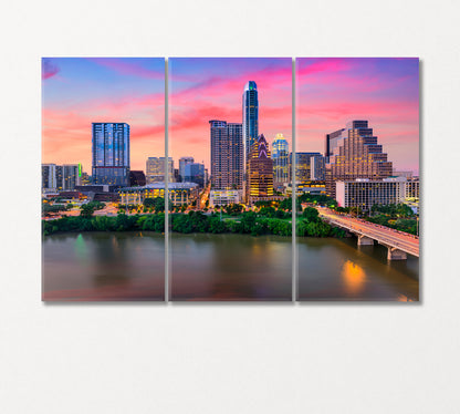 Austin City Skyline at Sunset USA Canvas Print-Canvas Print-CetArt-3 Panels-36x24 inches-CetArt