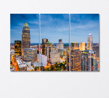 Charlotte Skyscrapers USA Canvas Print-Canvas Print-CetArt-3 Panels-36x24 inches-CetArt