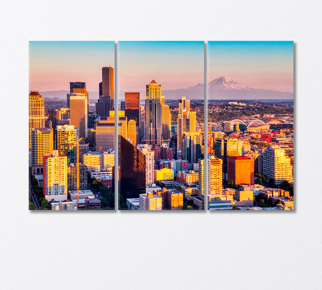 Seattle Skyline and Mount Rainier Volcano USA Canvas Print-Canvas Print-CetArt-3 Panels-36x24 inches-CetArt