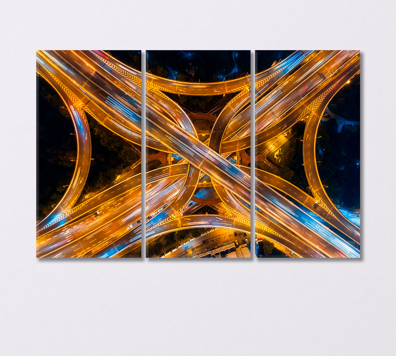 Shanghai Overhead Highway at Night Illuminated by Led Lights Canvas Print-Canvas Print-CetArt-3 Panels-36x24 inches-CetArt