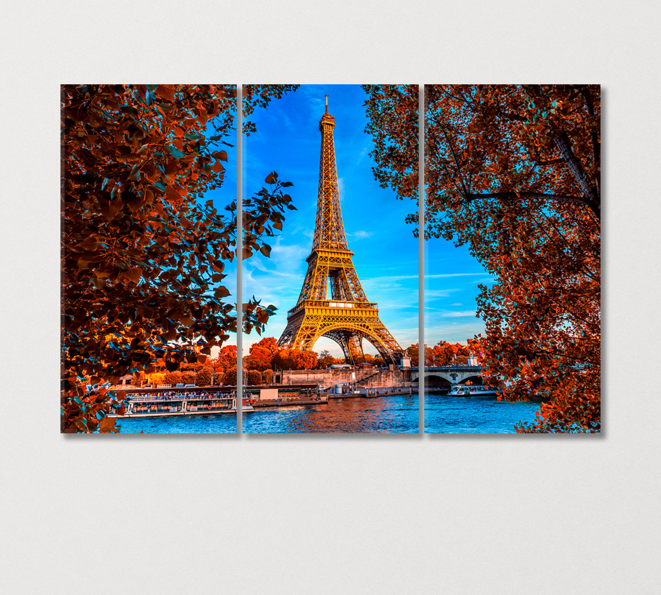 Eiffel Tower and Seine River Paris in Autumn Canvas Print-Canvas Print-CetArt-3 Panels-36x24 inches-CetArt