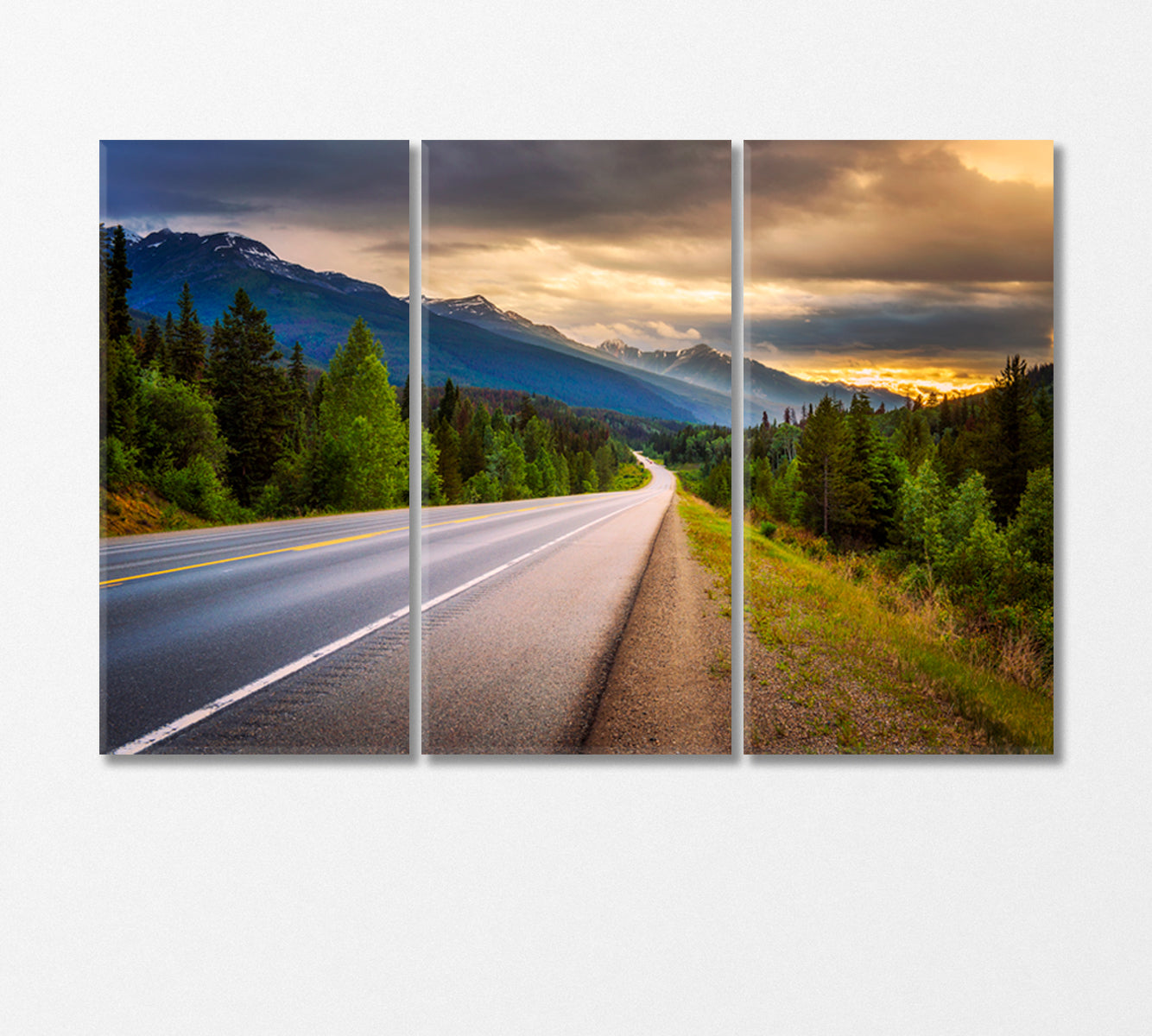 Highway through in Banff National Park Canada Canvas Print-CetArt-3 Panels-36x24 inches-CetArt