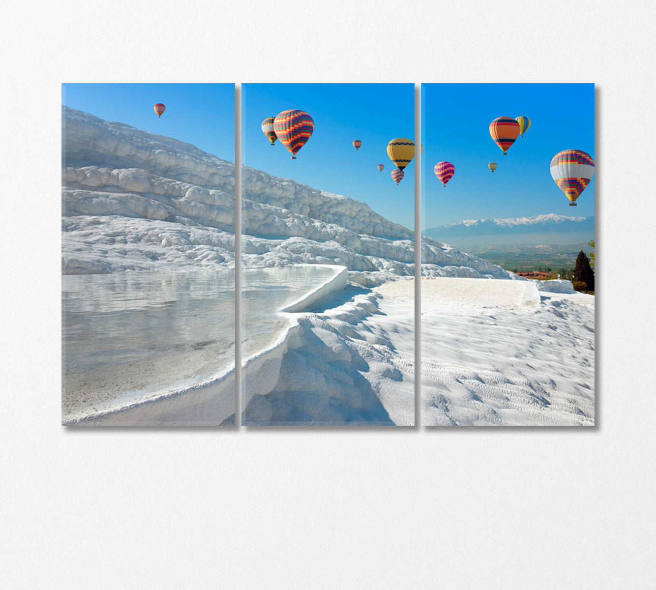 Balloons Over the Thermal Springs of Pamukkale Canvas Print-Canvas Print-CetArt-3 Panels-36x24 inches-CetArt