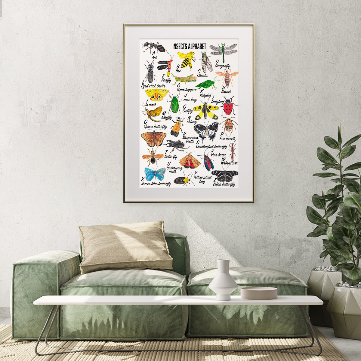 Alphabet with Insects Posters For Kids Room Decor-Vertical Posters NOT FRAMED-CetArt-8″x10″ inches-CetArt