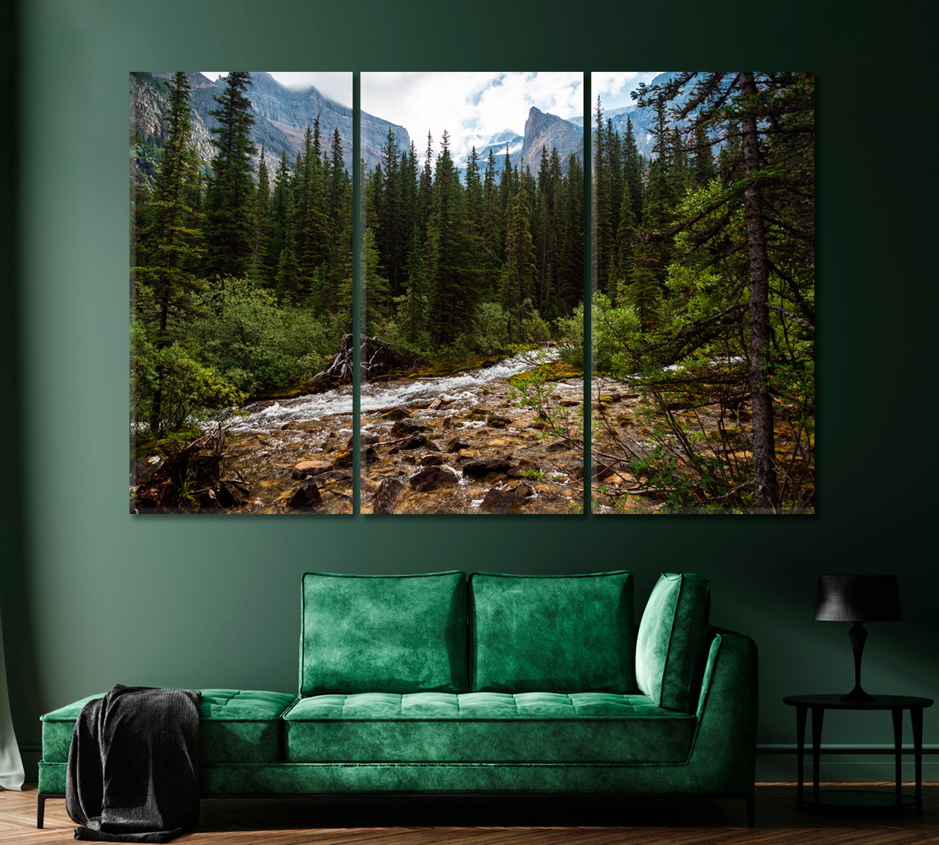 Mountain River Flowing in the Coniferous Forest Canada Canvas Print-Canvas Print-CetArt-1 Panel-24x16 inches-CetArt